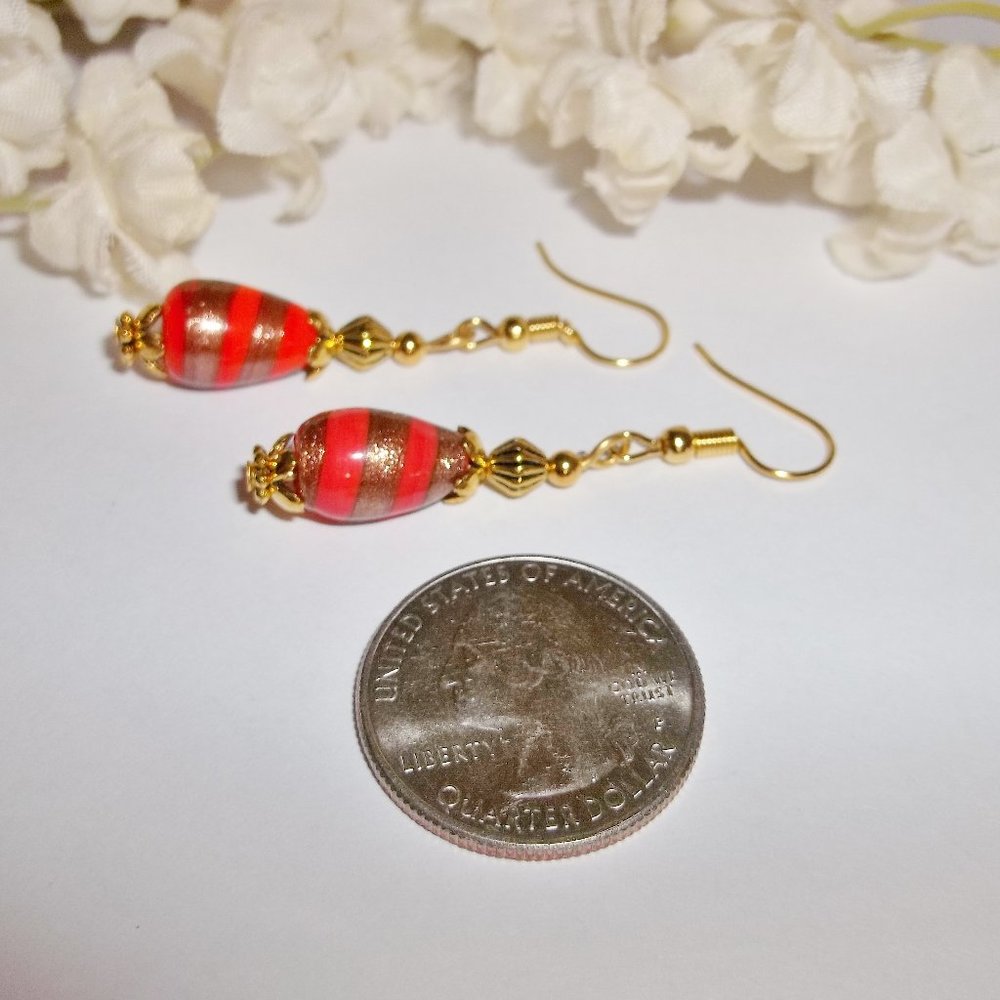Orange & Gold Dangle Earring Handmade Jewelry 5241 - Picture 5 of 8